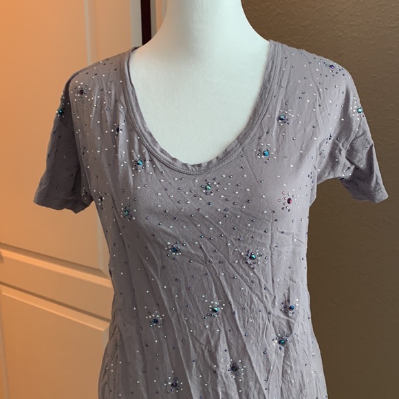 JCrew Gray Sequin Scoopneck Tee Size Small - Picture 2 of 8